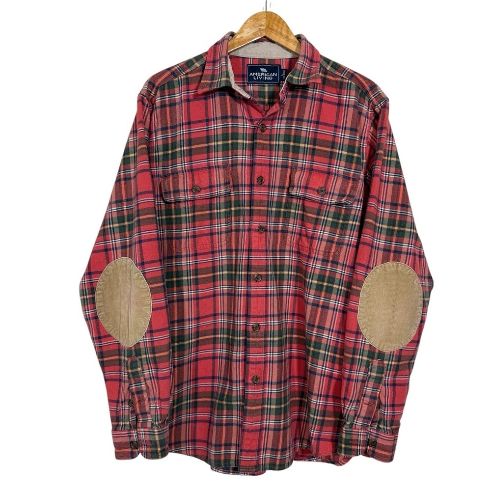 American Living Button Down Red Plaid Long Sleeve Shirt Mens
